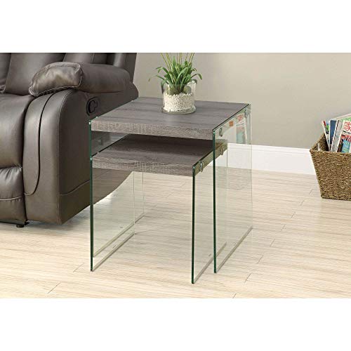 Monarch Specialties ,Nesting Table, Tempered Glass, Dark Taupe
