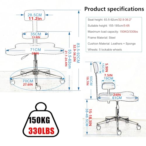 Cross Legged Office Chair with Removable Back Support Ergonomic Kneeling Chair with Brake Casters Posture Chair Meditation Chair for Office Home 330Lbs,Grey-One Size