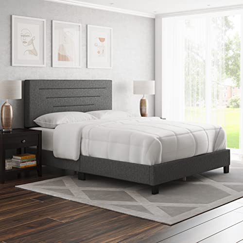 Boyd Sleep Cordoba Upholstered Platform Bed Frame with Headboard, Mattress Foundation Required: Linen, Grey, King