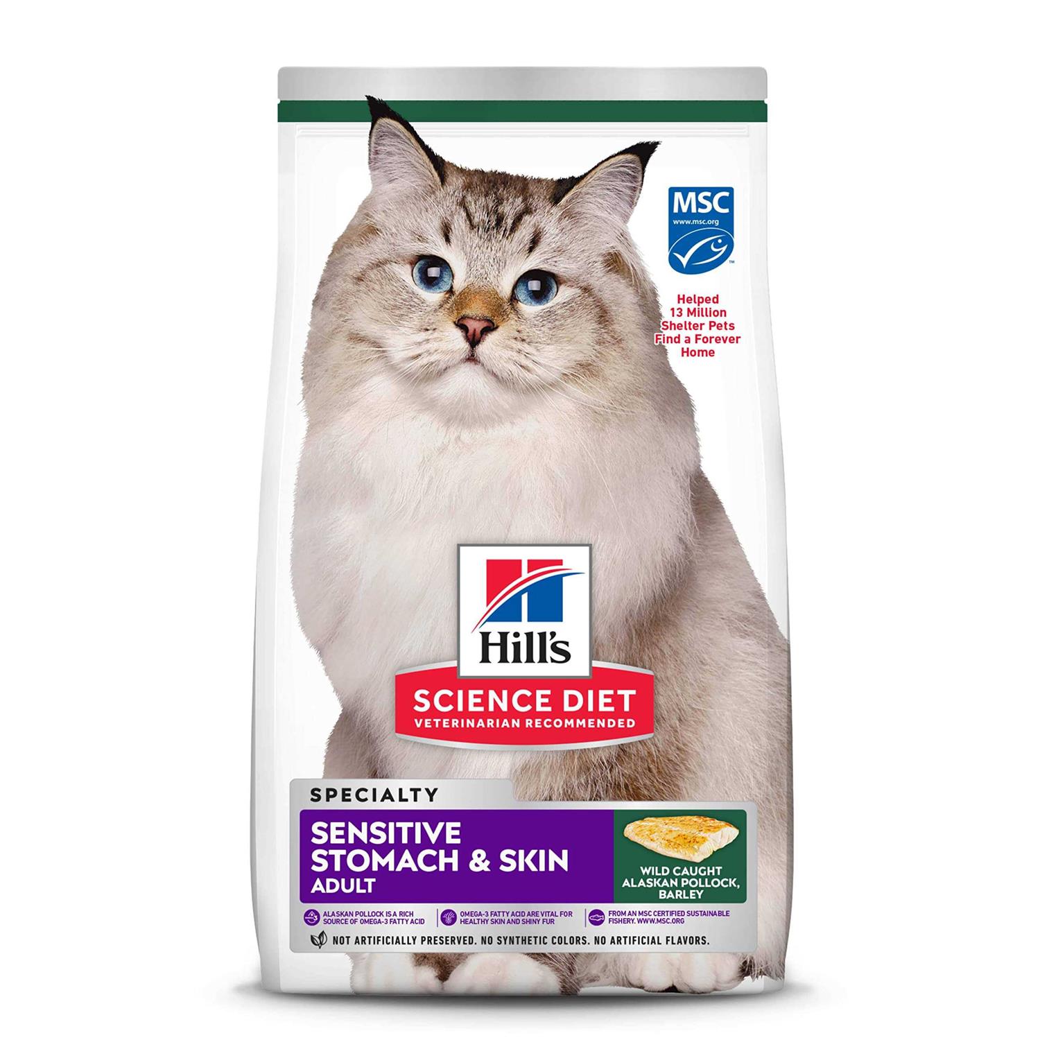 Hill's Science Diet Adult Sensitive Stomach & Skin Pollock Meal & Barley Recipe Dry Cat Food - Pet Supplies online store