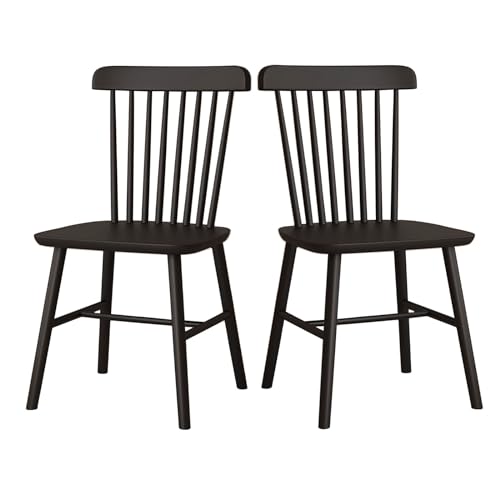 Dining Chairs Set of 2,Solid Wood Hight Back Chair with Spindle Back Windsor Style Kitchen Chairs,Desk Chair Armless Indoor Reading Chair (Color : Black)