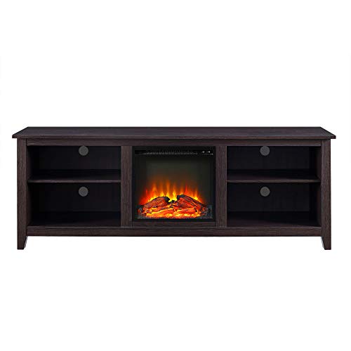Walker Edison Wren Classic 4 Cubby Fireplace TV Stand for TVs up to 80 Inches, 70 Inch, Charcoal