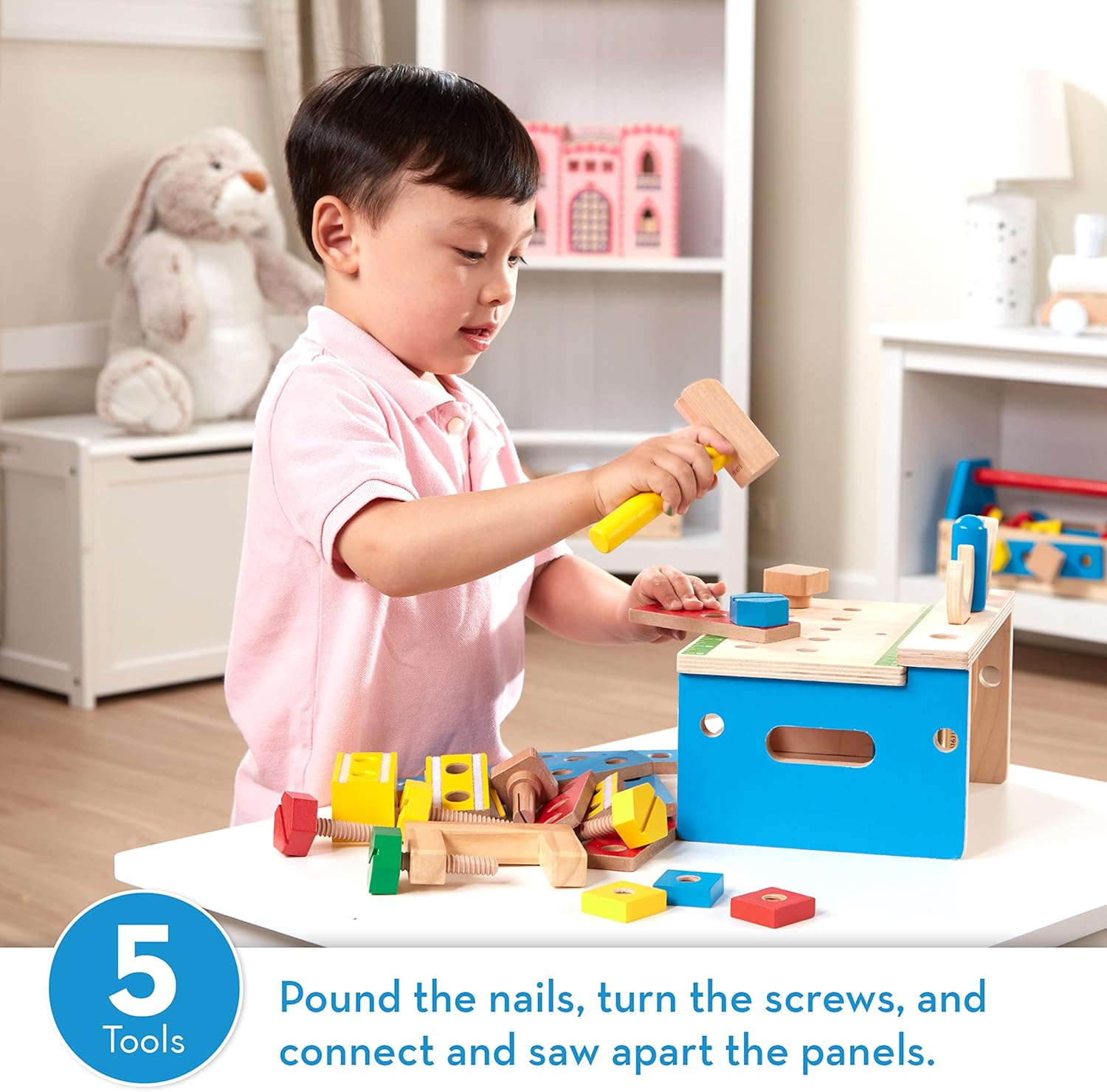 Melissa & Doug Hammer and Saw Tool Bench - Wooden Building Set (32 pcs)