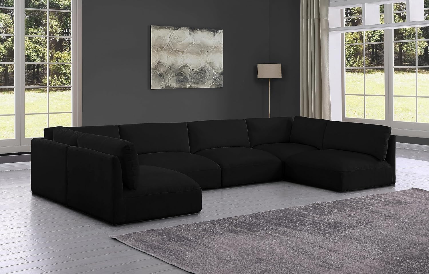 Meridian Furniture Ease Collection Modern | Contemporary Upholstered Sectional with Soft Fabric, Modular, 152