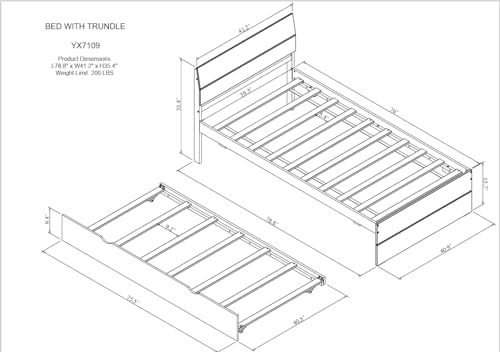 HomSof Modern Twin Bed Frame with Trundle for White High Gloss with Light Oak Color