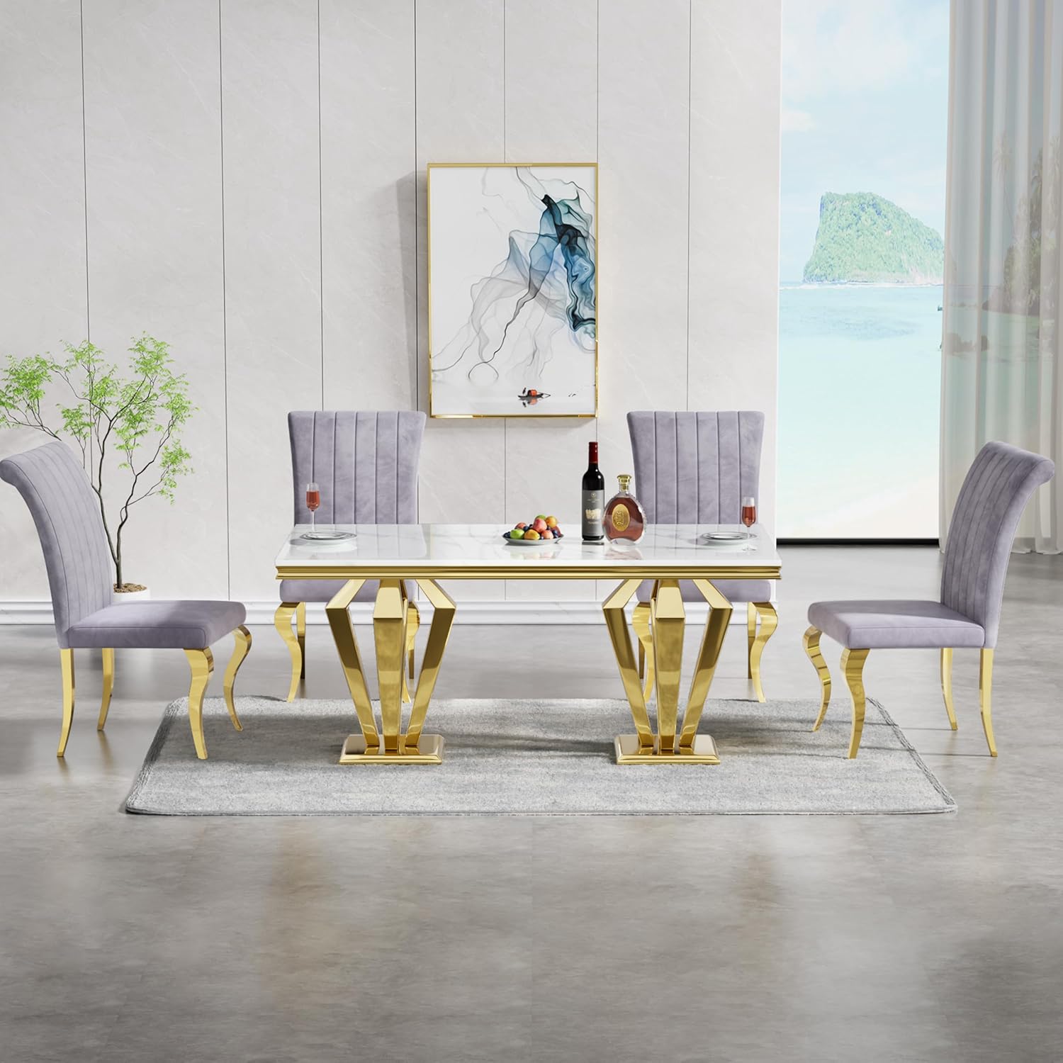 Modern Dining Room Table Set for 4, Marble Dining Table Set for 4, 70
