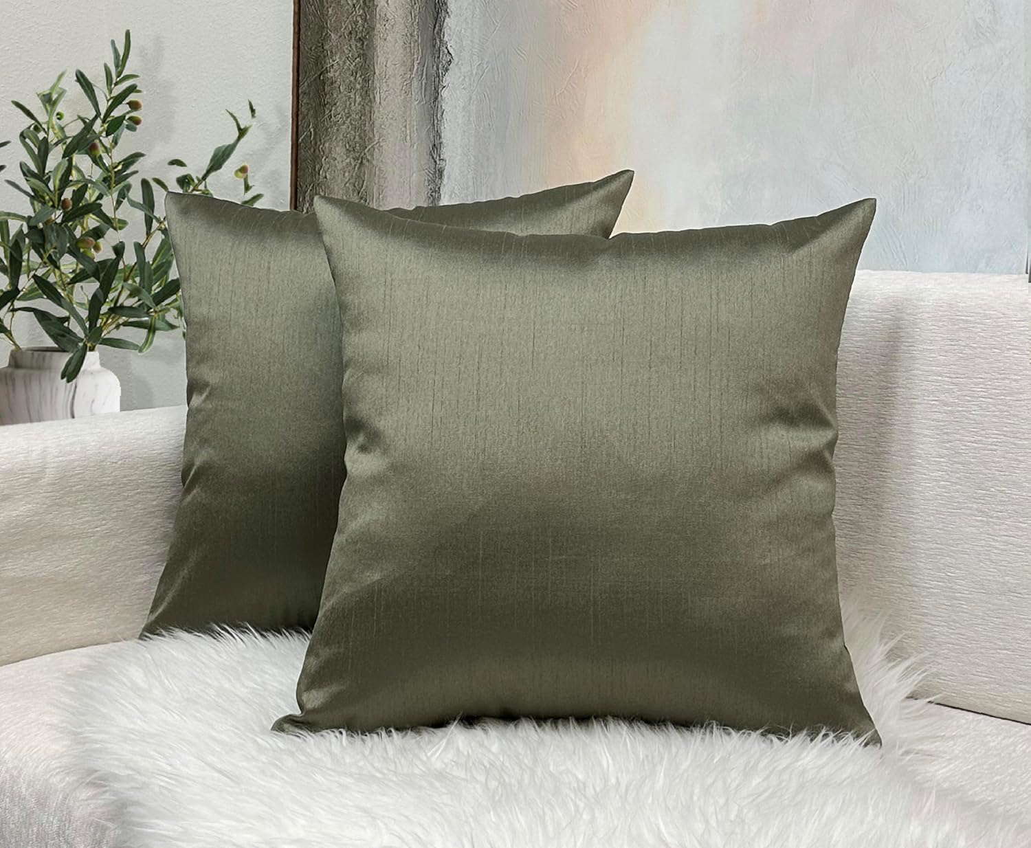 Aiking Home 26x26 Inches Faux Silk Square European Shams, Zipper Closure, Sage (Set of 2)