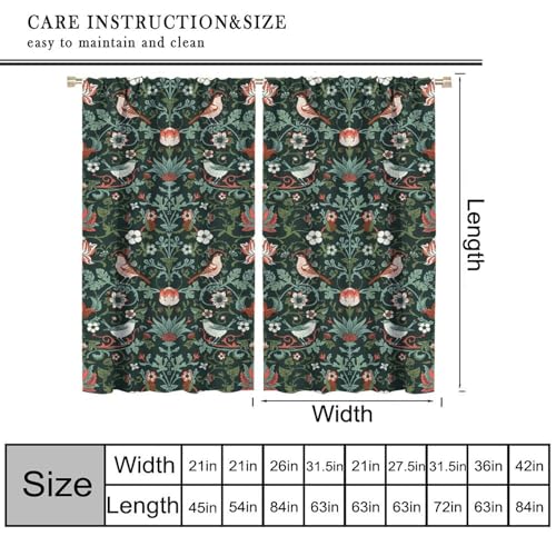 William Morris Curtains,Retro Floral Flowers Print Window Drapes for Woman Living Room Bedroom Kitchen Set 2 Panels,42x45 Inches