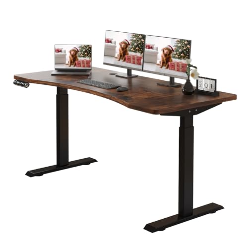 Height Adjustable Electric Standing Desk with Splice Board, 55x30 Inch, Rustic Brown