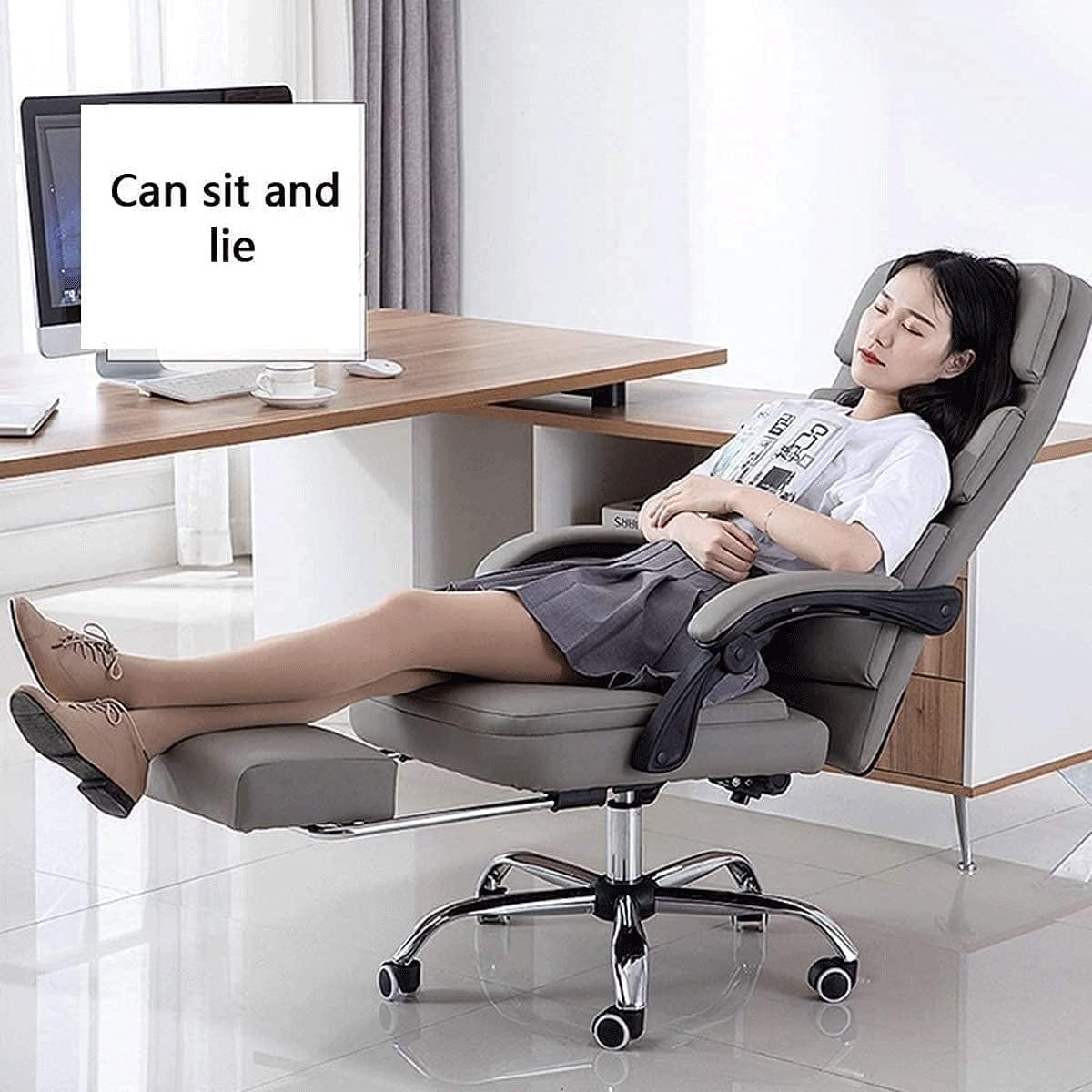 Office Chairs Ergonomic Computer Chair,Gaming Recliner with Segmented Back,Adjustable Height Tilt Swivel Game Seat (Color : White Black) (Orange)