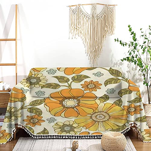 Sofa Cover Colorful Large Scale Hand Drawn Floral Boho Retro 70s Style Cover Sofa Slipcovers Towel Washable Couch Cover Throws Blankets Furniture Protector for Pets Living Room Bedroom