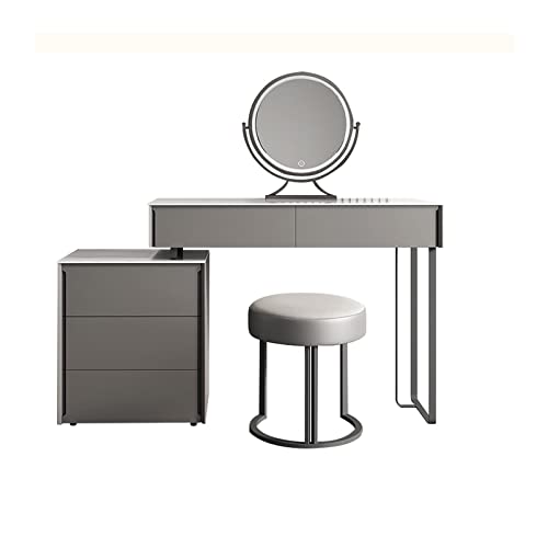 Dressing Table Wood Slate Dressing Table Bedroom Simple Gray Makeup Table Side Cabinet Makeup Stool Mirror Telescopic Side Cabinet Wooden Dressing Table Dressing Table with Mirror(100cm)
