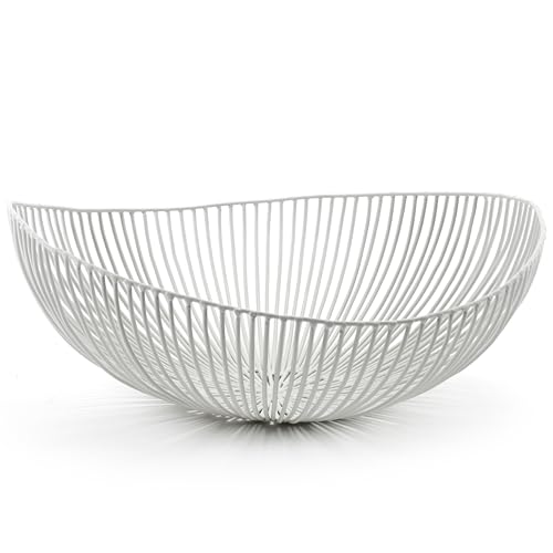 Home Decor Fruit Bowl | Metal sculptures interior accessories by Antonino Sciortino | Round White Iron Kitchen Basket | Modern House Decor or Kitchen Storage for Counter or Table | Banana Holder