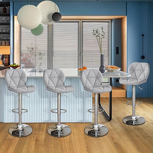 Yaheetech Modern Bar Chairs Set of 4 Counter Stool Bar Stools with Backrest Height Adjustable Bar Stools Metal Frame Leather Stools, Retro Brown