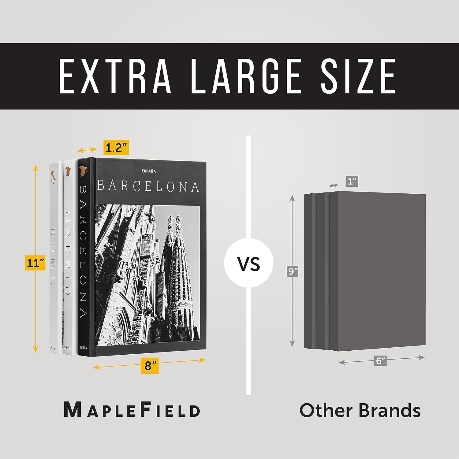 Set of 3 XL Decorative Blank Book Set - Hardcover Books for Decoration - Great for Tabletops, Coffee Tables, and Bookshelves - Minimalist Home Decor - City Theme - Madrid, Rome, Barcelona