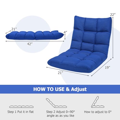 ERGOMASTER Floor Chair with Back Support,Adjustable Folding Floor Gaming Chair 14-Position Cushioned Lazy Sofa Chair for TV, Reading, Meditating Chair,Gaming Floor Chairs for Adults(Navy Blue)