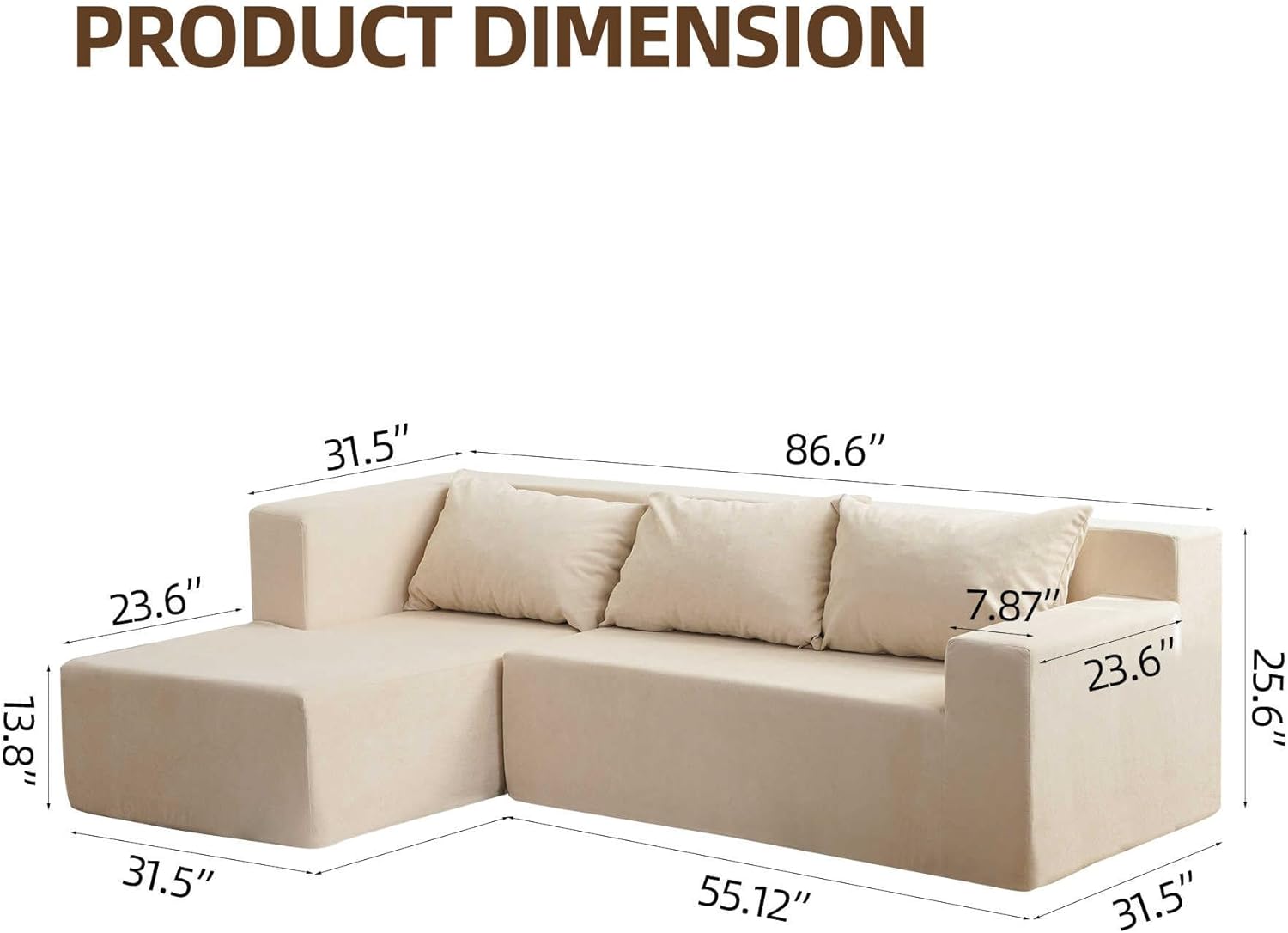 L-Shaped Sofa Cover Set - Modular 3-Seater Couch with Non-Slip Design, Includes Pillow Covers & Chaise Lounge Cushion, Perfect for Living Room Furniture, Comfortable & Easy to Combine