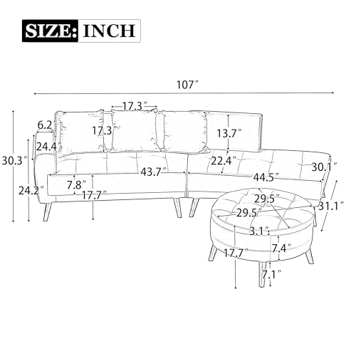 HomSof Free-Combined Sectional Sofa 5-seater Modular Couches with Storage Ottoman and 5 Pillows for Living Room, Bedroom, Office, Cream