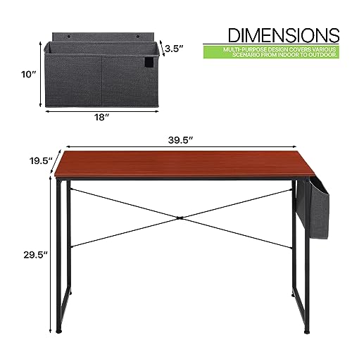 Magshion 32-Inch Computer Desk, Home Office Writing Study Desk with Storage Bag, Modern Simple Laptop Table, Reddish Brown