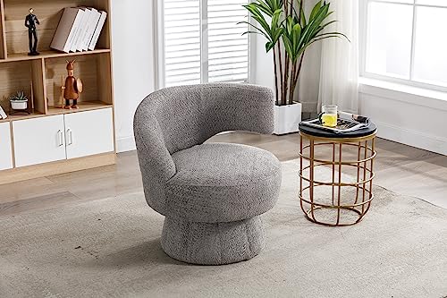 Donext 360 Degree Swivel Cuddle Barrel Accent Chairs, Round Armchairs with Wide Upholstered, Fluffy Fabric Chair for Living Room, Bedroom, Office, Waiting Rooms Navy right
