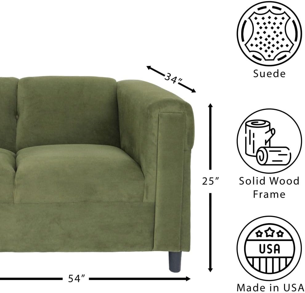 Green Suede Loveseat Sofa for Living Room, Modern Décor Love Seat Mini Small Couches for Small Spaces and Bedroom with Solid Wood Frame
