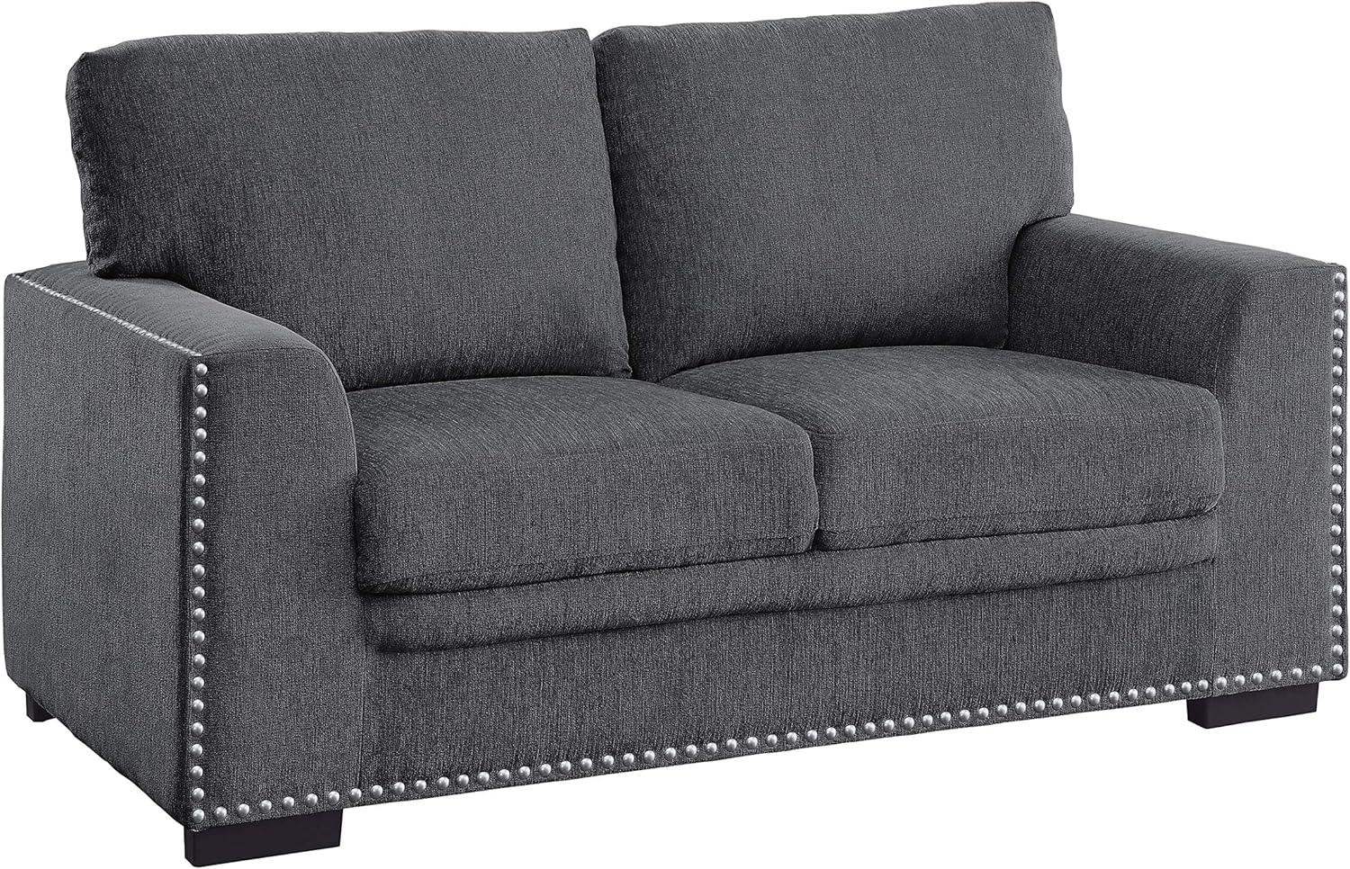 Lexicon Couch for Living Room, Chenille Sofa Couch with Solid Wood Frame and Nailhead Trim, Modern Couch, Upholstered Living Room Furniture, 2 Seater Couch, Charcoal​