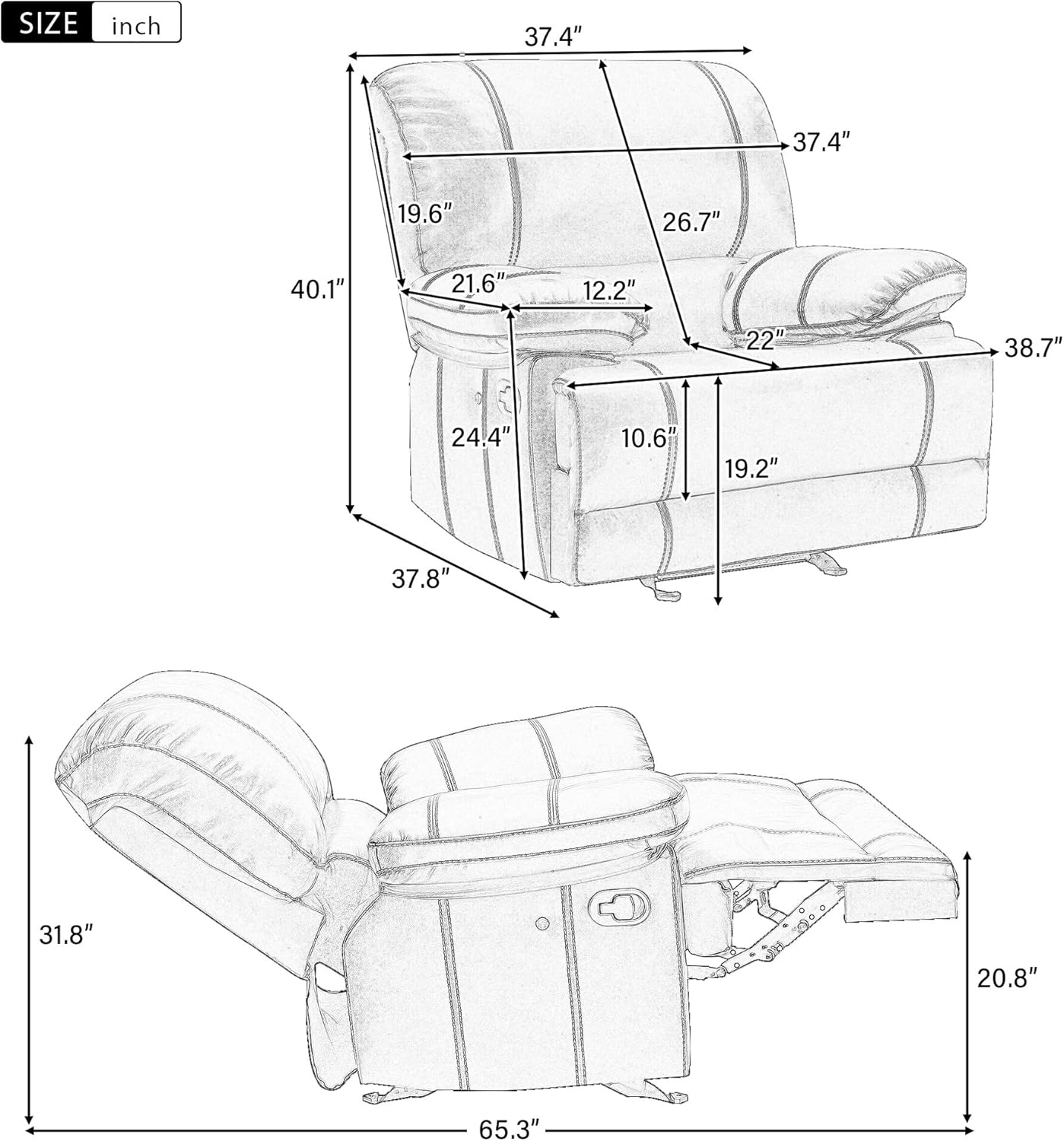Recliner Chair Sofa Manual Reclining Home Seating Seats Movie Theater Chairs Brown Modern Contemporary Leather