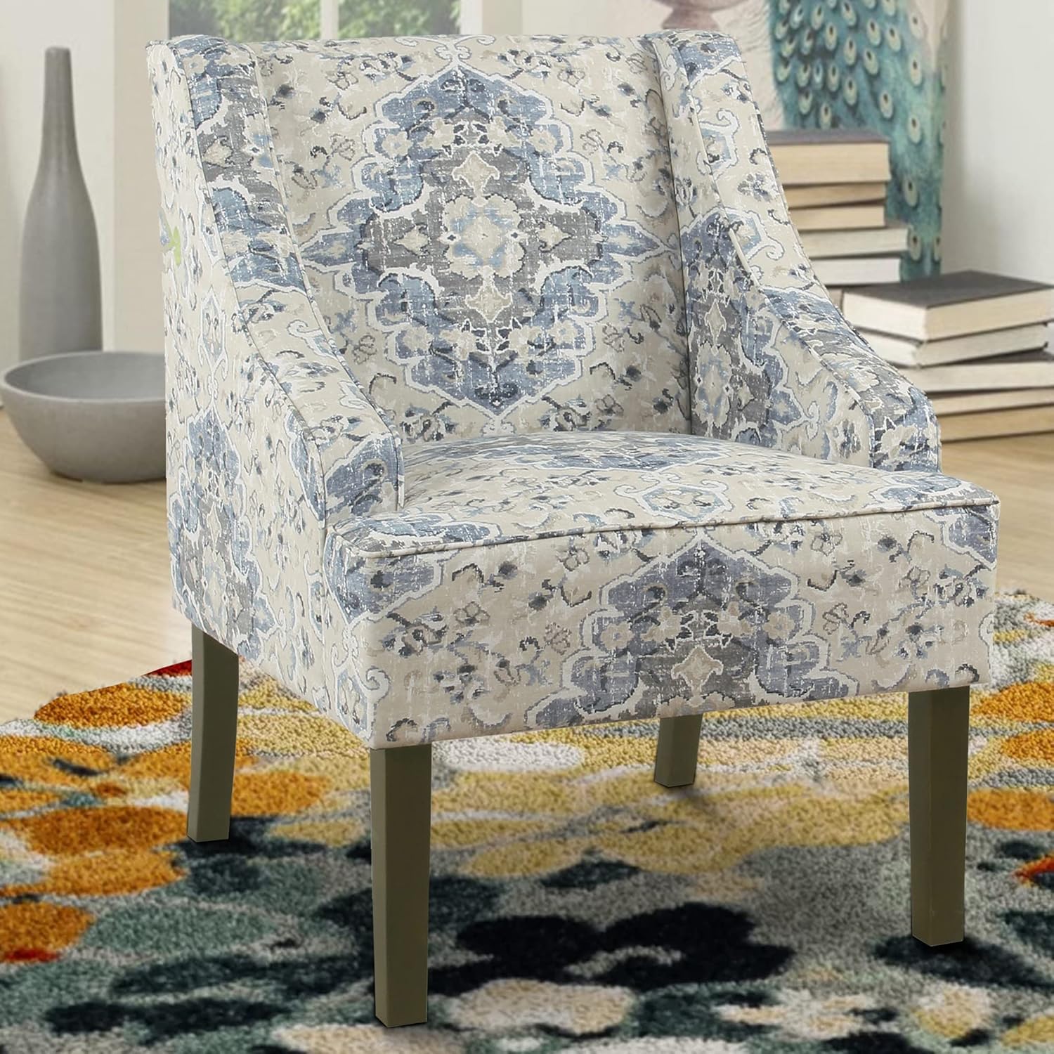 Benjara, Multicolor Wooden Accent Chair With Swooping Armrests