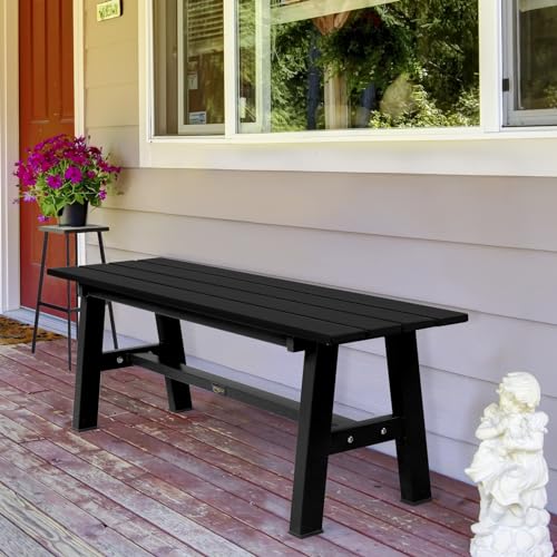 VINGLI 47” Outdoor Bench HDPE Patio Garden Bench w/Metal Legs, Poly Lumber Outdoor Backless Bench, 660 LBS Capacity (Black)