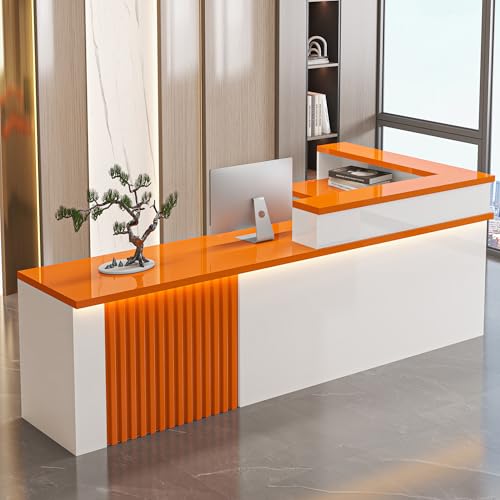 Reception Desk with Counter,Open Front Desk Reception Counter with Lockable Drawer & Door Cabinet, Retail Checkout Counter for Salon Reception Room Office Boutique Lobby,B - Right,L 160cm/63in
