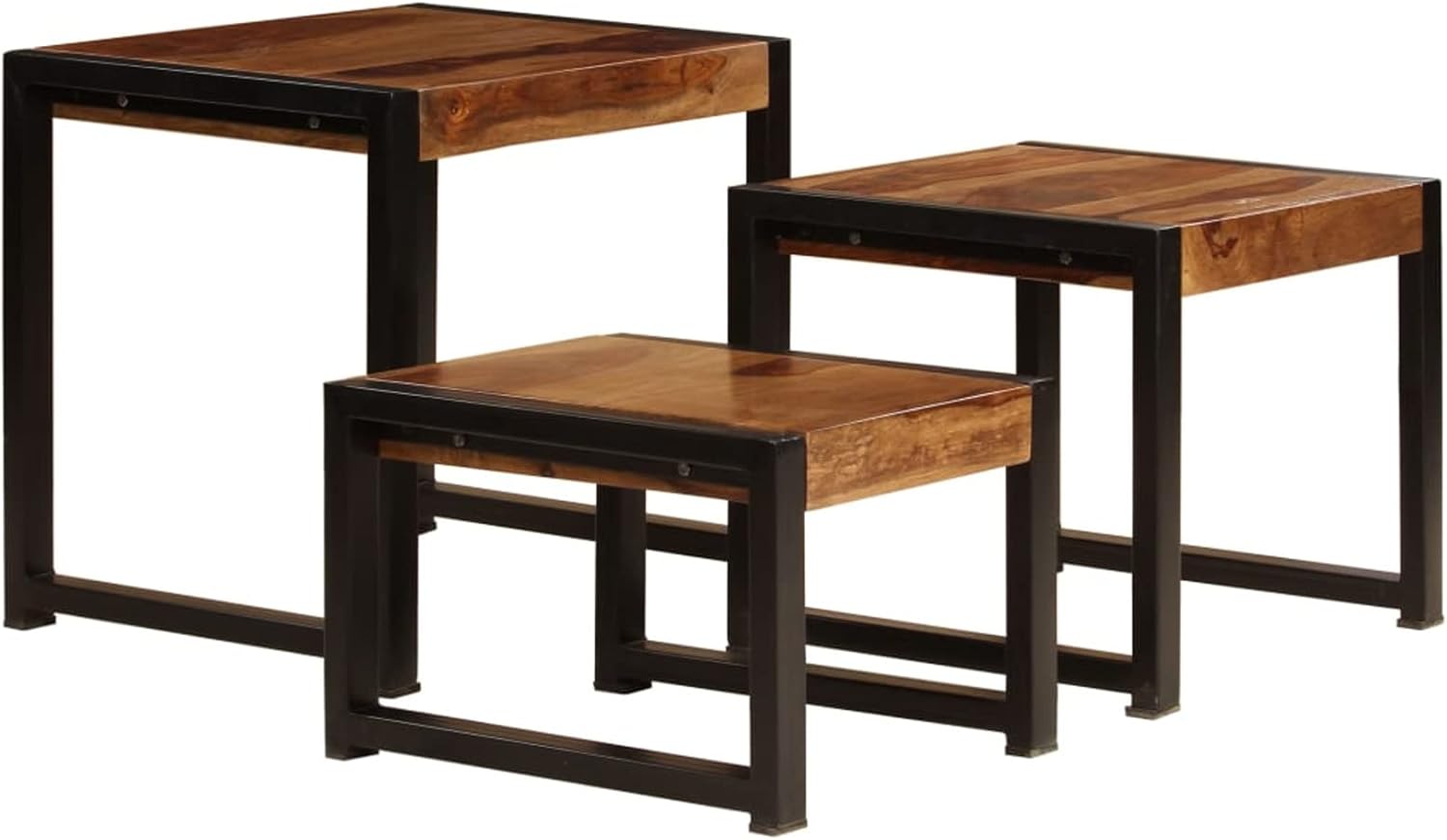 Tidyard 3 Piece Nestg Table Set Sheesham Wood Top Coffee Tables Sofa and Couch End Side Table Steel Legs for Livg Room Bedroom Home Office Furniture Small Space