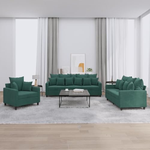 3 Piece Sofa Set with Cushions,Upholstered Sofas,Modern Sofas,Living Room Furniture Sets,Seating Furniture,Centre Sofas,for Living Room,Bedroom,Apartment,Office,Dark Green Velvet