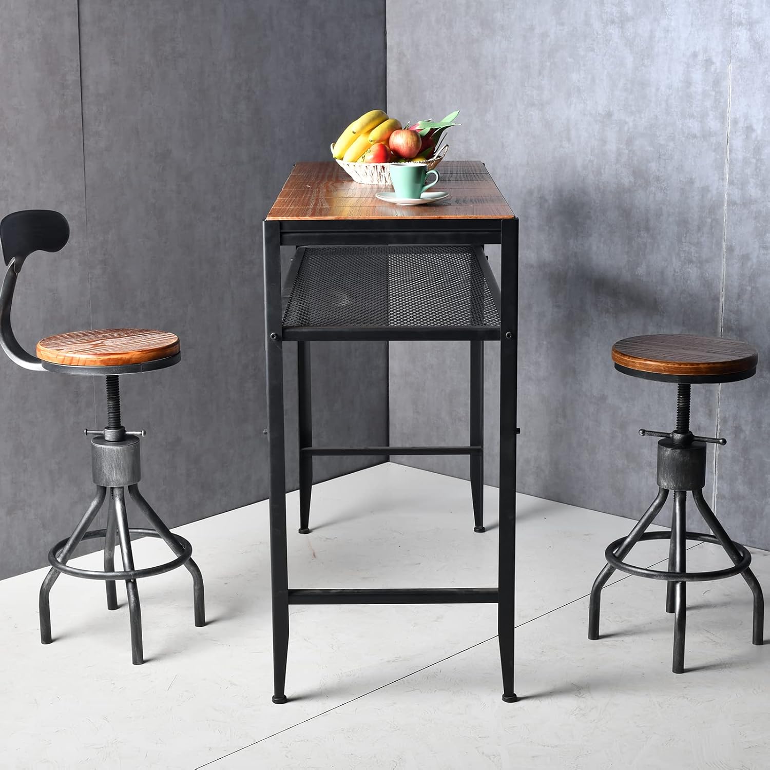 41.3inch Height Industrial Bar Table Rustic Pub Table for 4-5 People Wood Board and Metal Frame Farmhouse Dining Table Vintage Office Computer Desk Meeting Table 2 Tier for Storage