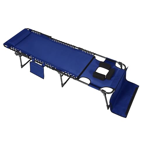 Foldable Chaise Lounge Chair with Face Hole, Outdoor Portable Tanning Chair with 5 Position Adjustable Back, Detachable Pillow & Pocket, Patio, Beach and Pool, Black