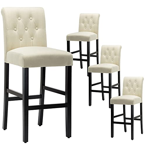 LSSBOUGHT 30'' Bar Stools Set of 4 Bar Height Chairs with Button Tufted Back for Kitchen Island, Gray