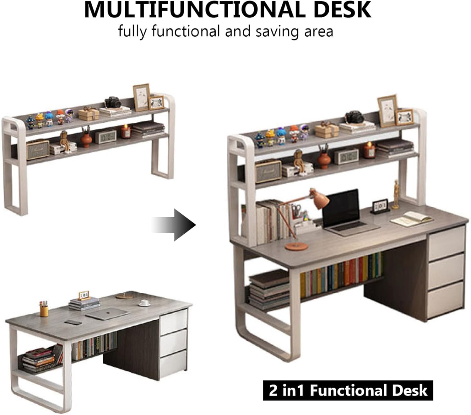 Computer Desk with 3 Drawers and Storage Shelves, Modern Writing Desk Study Table Laptop Workstation for Home Office(120cm, White)