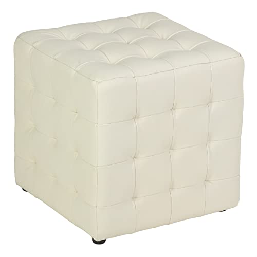 Cortesi Home Charli Tufted Cube Ottoman in 100% Genuine Leather, Black