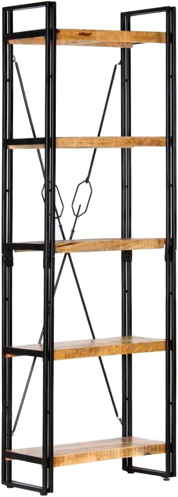 vidaXL Five-Tier Bookcase in Solid Mango Wood with Industrial Steel Frame | 23.6