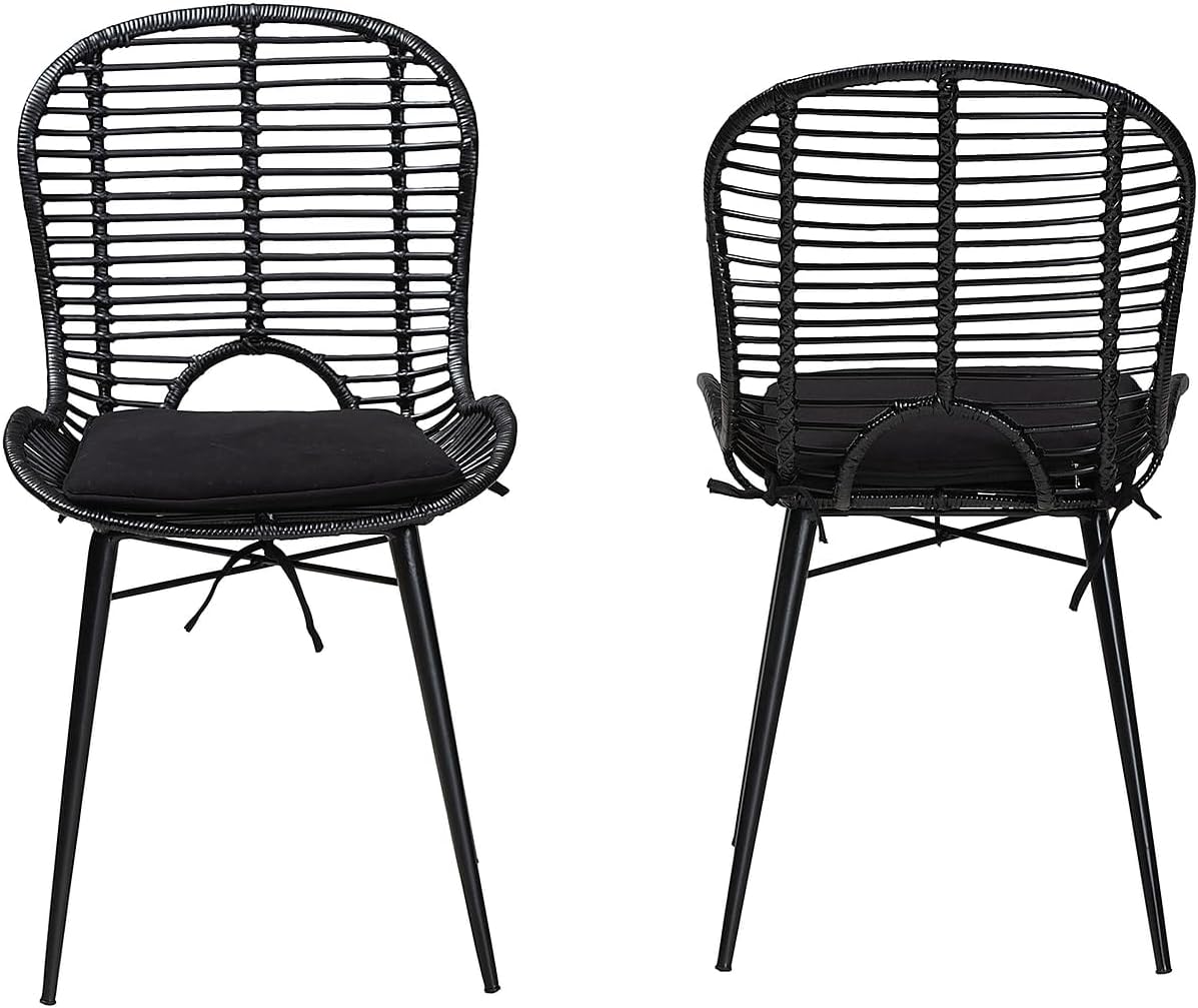 Baxton Studio Brenna Bohemian Black Finished Rattan and Metal Dining Chair