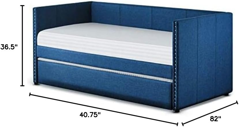 Lexicon Therese Upholstered Nailhead Trim Twin Daybed with Trundle in Blue