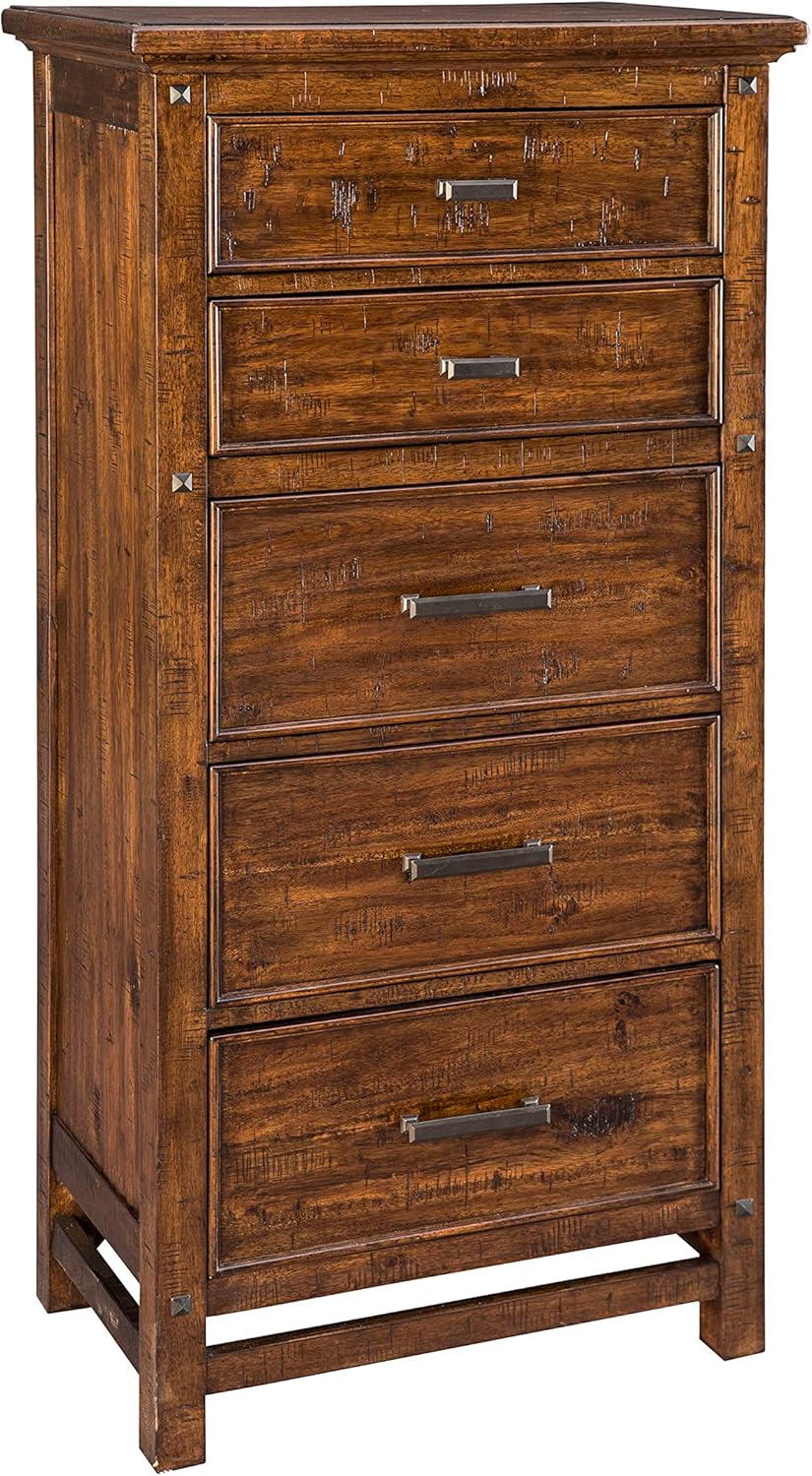 Wolf Creek Lingerie/Pier Chest with 5 Drawers, Vintage Acacia Dresser, Brown