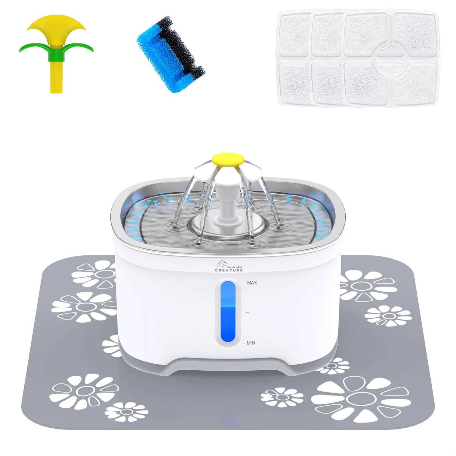 Wonder Creature Cat Fountain Stainless Steel, 84oz/2.5L Automatic Pet Fountain with Water Level Window and LED Light for Water Shortage Alert - Pet Supplies online store