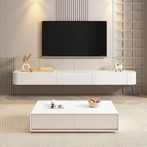 Floating TV Unit 140/160/180cm Floating TV Unit Wall Mounted Solid Wood TV Unit Large Storage TV Unit for Living Room and Office(140 * 20 * 24CM)