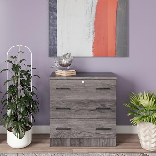 Cindy Wooden 3 Drawer Chest Bedroom Dresser (Grey)