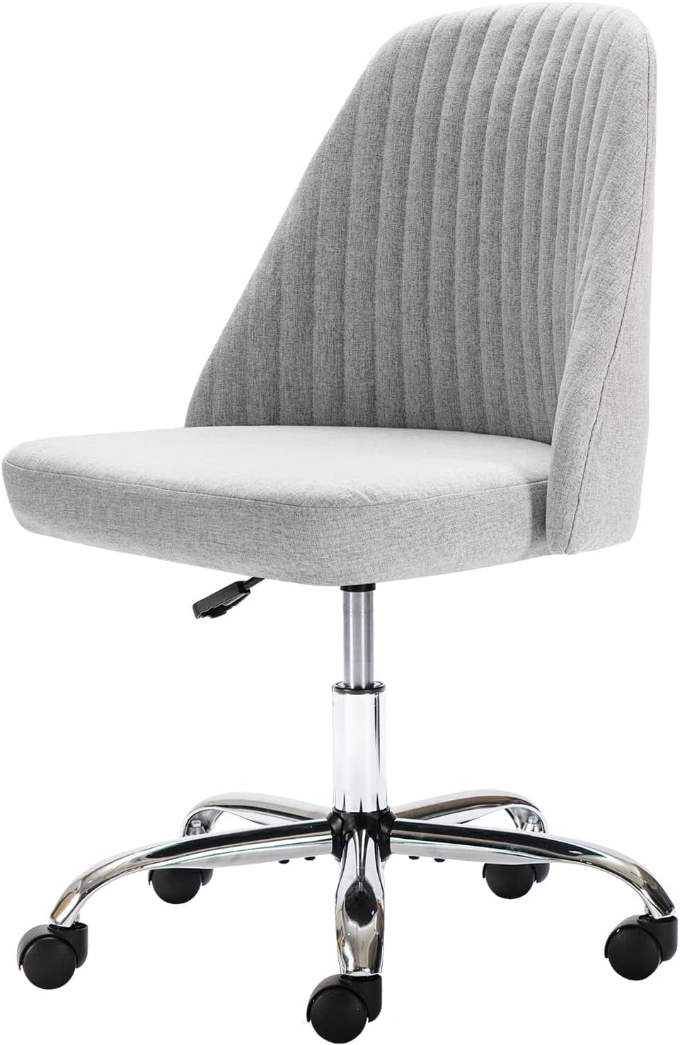 Home Office Desk Chair, Vanity Chair, Modern Adjustable Low Back Rolling Chair, Twill Upholstered Cute Office Chair, Desk Chairs with Wheels for Bedroom, Classroom, Vanity Room (Light Grey)