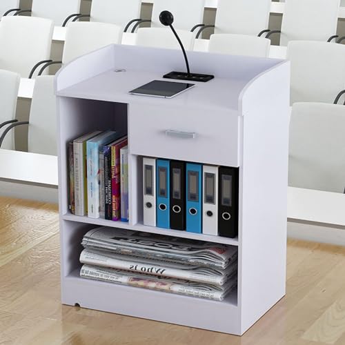 Solid Wood Lectern with Stable Base, Minimalist Square Floor Standing Podium Reception Desk, Teacher's Podium for Classroom, Church, Conference (Black)