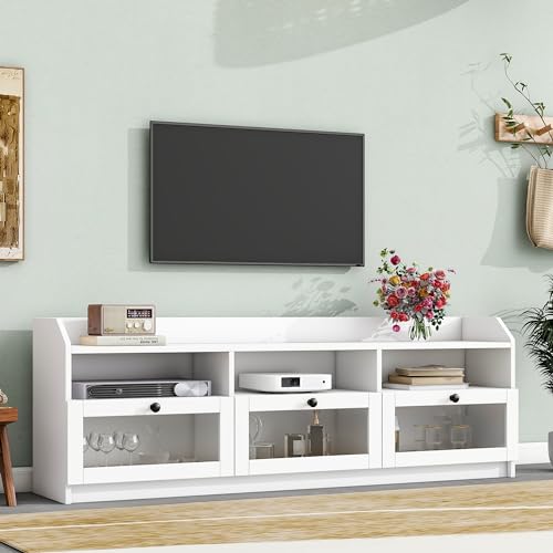 Entertainment Wall Unit with Tall Cabinets, Modern TV Stand Acrylic Board Door-Multifunctional TV Stand Console Table for TVs Up to 65