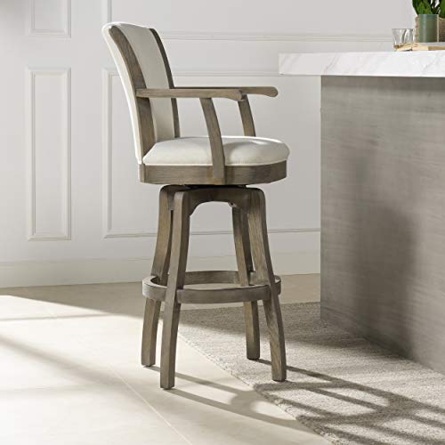 Jennifer Taylor Home Sybil 31” Swivel Bar Stool with Armrests, White Pepper Stain Resistant High Performance Polyester