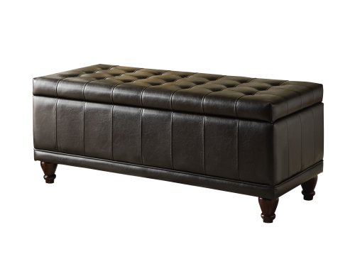 Homelegance Faux Leather Lift Top Storage Bench with Tufted Accents, Dark Brown