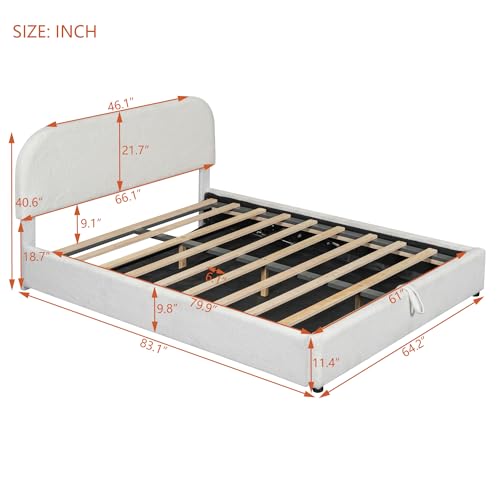 SOFTSEA Queen Size Bed Frame, Queen Upholstered Platform Bed with Hydraulic Storage System, No Box Spring Needed/Easy Assembly/Wood Slat Support, Gray